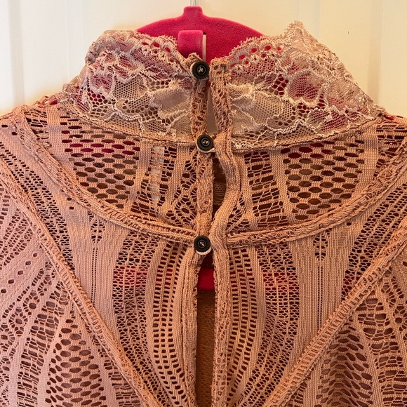 Free People Blush Mock Neck Lace Victorian Top - Picture 4 of 7